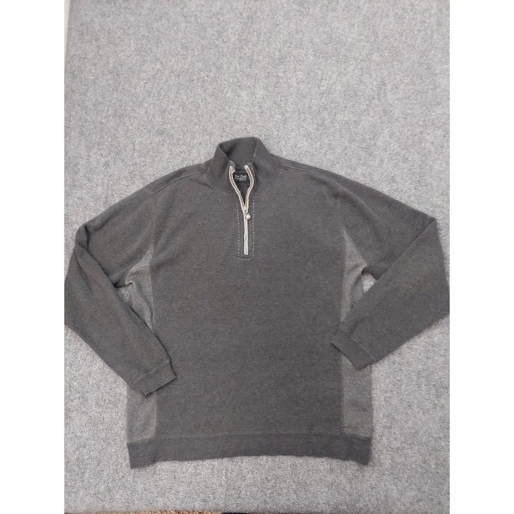 Nat Nast Pullover Sweater Mens Large Gray 1/4 Zip Stretch Mock Neck Two Tone